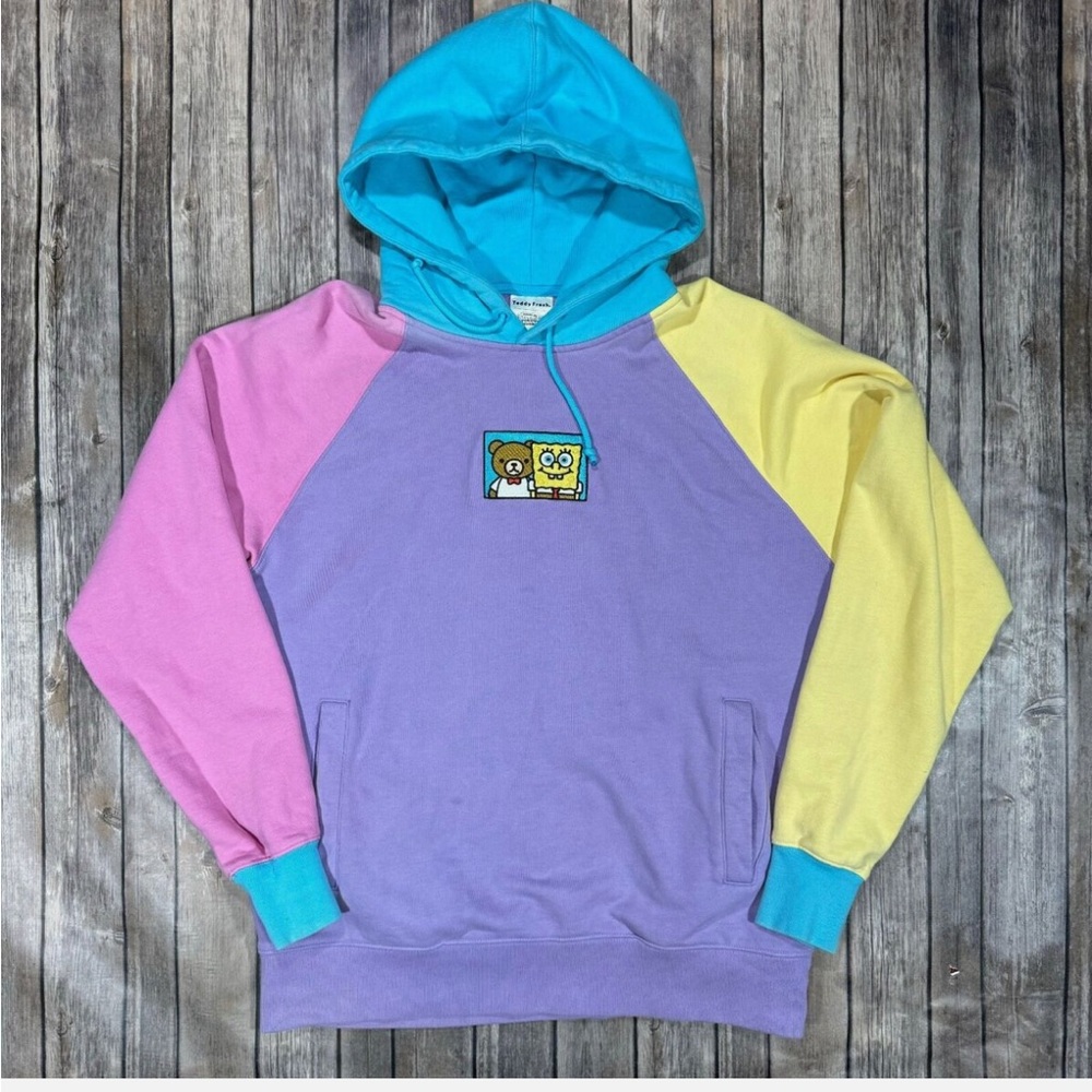 COPY - Teddy Fresh X SpongeBob 2020 Hoodie Sweatshirt XS Purple Pink Yellow Blue